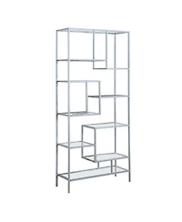 Industrial 9-Shelf Metal and Glass Bookcase – Home Office or Living Room