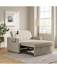 Duncan Modern Channel Tufted Upholstered Sleeper Sofa With Built-In Usb Port