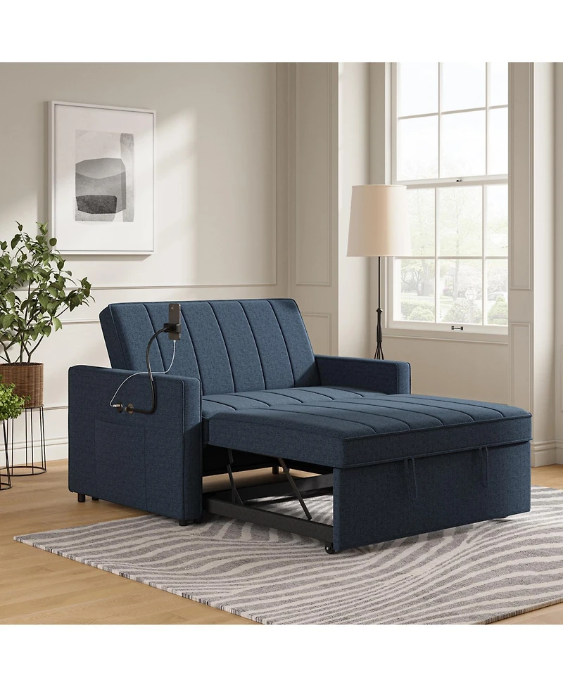 Duncan Modern Channel Tufted Upholstered Sleeper Sofa With Built-In Usb Port