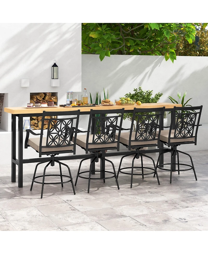 Outdoor 360°Swivel Bar Stools Set of 4 with Seat Cushions High Back & Armrests