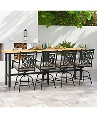 Outdoor 360°Swivel Bar Stools Set of 4 with Seat Cushions High Back & Armrests