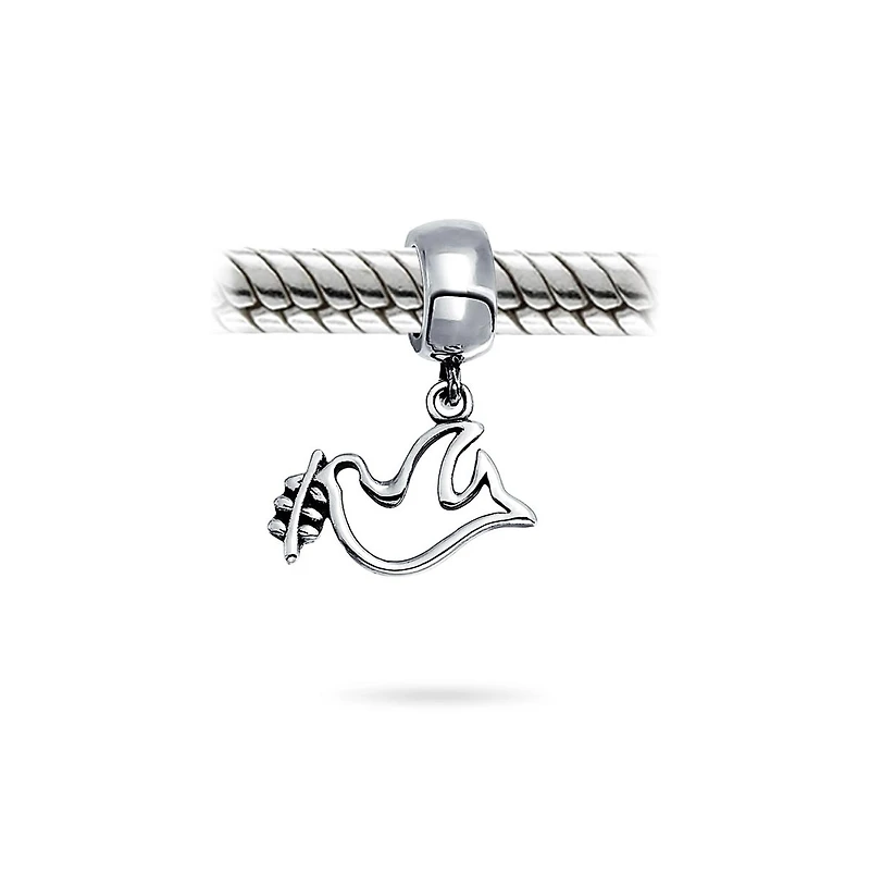 Bling Jewelry Set of 2 Inspirational World Peace Sign & Dove Dangle Charm Bead Sterling Silver