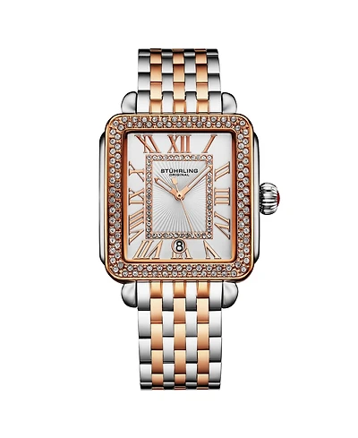 Stuhrling Women s VivreLuxe 34mm Rectangle Quartz Watch, Crystal Bezel, Roman Numeral Dial, Stainless Steel Bracelet