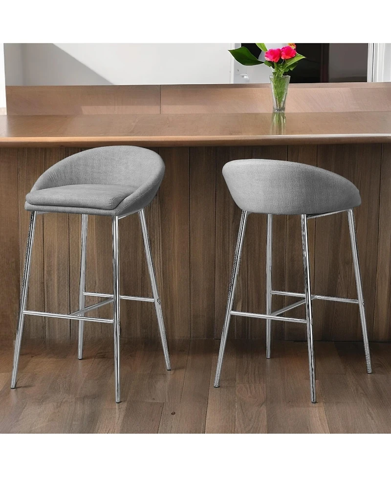 Modern Set of Two Metal Low Back Bar Chairs for Kitchen or Bar