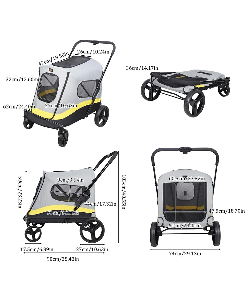 Bingopaw 4 Wheel Medium-Large Dog Stroller With 3 Zipper Doors