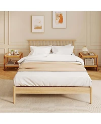 Pcs End Table with Tempered Glass Top Acacia Wood Legs Rattan Storage Shelf