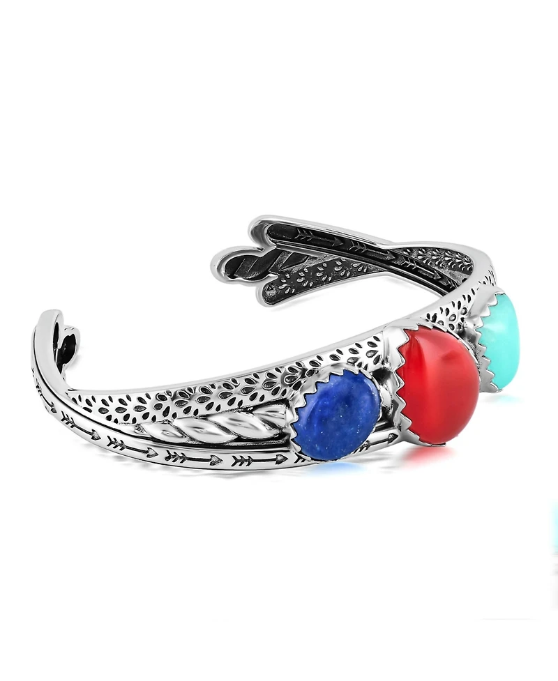 Sterling Silver Red Onyx, Amazonite and Lapis 3 Row Twist Cuff