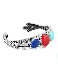 Sterling Silver Red Onyx, Amazonite and Lapis 3 Row Twist Cuff