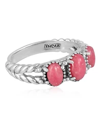 Sterling Silver Rhodonite 3-Stone Ring