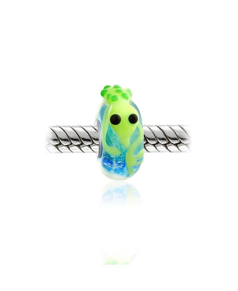 Bling Jewelry Set of 3 Lime Green Lizard & Toad Frog Lampwork Glass Charm Bead Sterling Silver