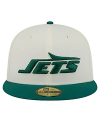 New Era Men's White/Green New York Jets Main 59FIFTY Fitted Hat