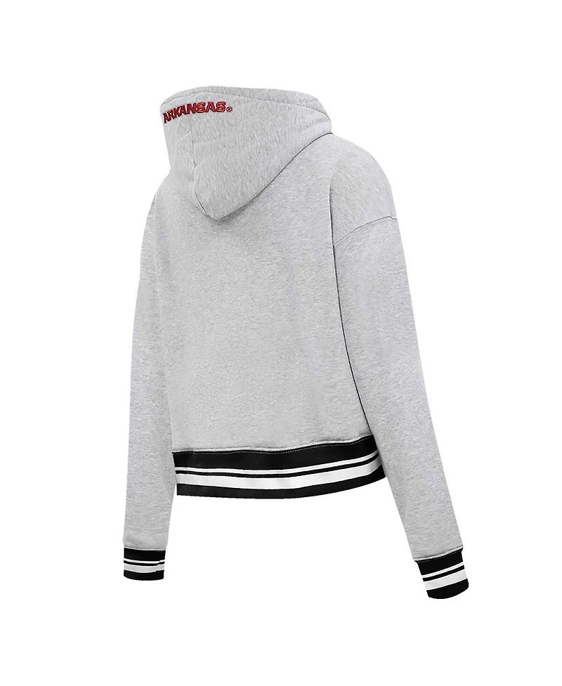 Pro Standard Women's Heather Gray Arkansas Razorbacks Script Tail Fleece Cropped Pullover Hoodie