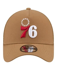 New Era Men's Tan Philadelphia 76ers 9FORTY A-Frame Trucker Adjustable Hat