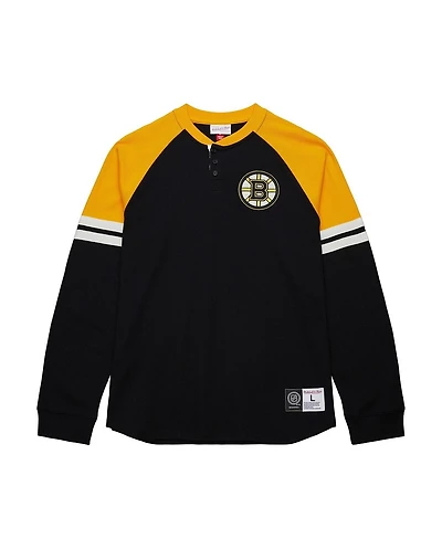 Mitchell & Ness Men's Black Boston Bruins Thermal Henley Long Sleeve T-Shirt