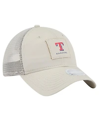 New Era Women's Light Beige Texas Rangers Square Stitch 9TWENTY Adjustable Hat