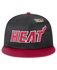 New Era Men's Black/Red Miami Heat Throwback Satin Vintage Pin Two-Tone 59FIFTY Fitted Hat