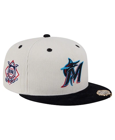New Era Men's Cream/Black Miami Marlins Two-Tone Corduroy 59FIFTY Fitted Hat