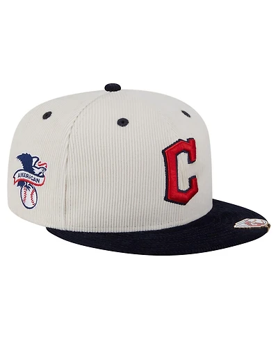 New Era Men's Cream/Navy Cleveland Guardians Two-Tone Corduroy 59FIFTY Fitted Hat