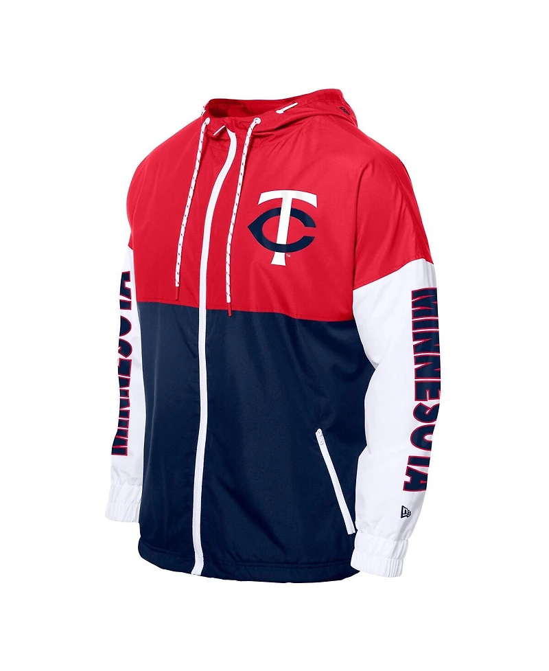 New Era Men's Navy/Red Minnesota Twins Color Block Full-Zip Hoodie Windbreaker Jacket
