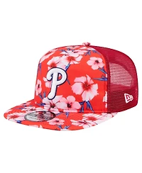 New Era Men's Red Philadelphia Phillies Adventure Pattern Golfer Trucker Snapback Hat