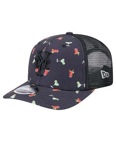 New Era Men's Black New York Mets Adventure Drinks Pattern 9SEVENTY Stretch-Snap Hat