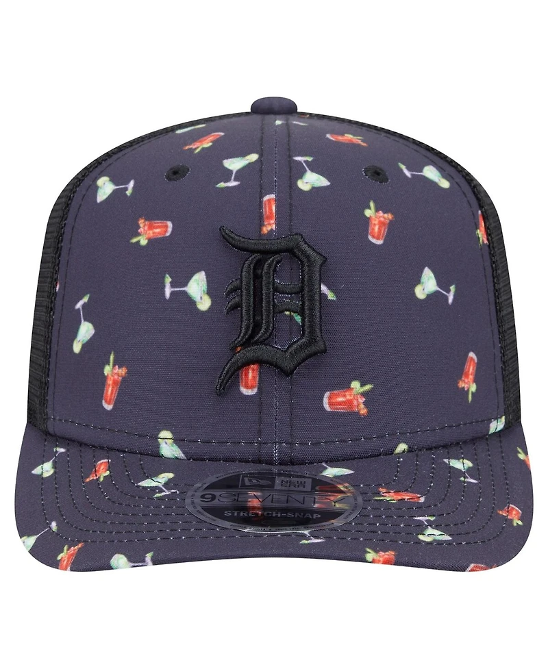 New Era Men's Black Detroit Tigers Adventure Drinks Pattern 9SEVENTY Stretch-Snap Hat