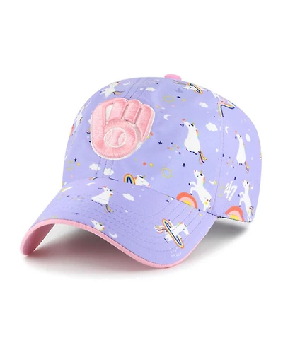 '47 Brand Big Girls Lavender Milwaukee Brewers Unicorn Clean Up Adjustable Hat