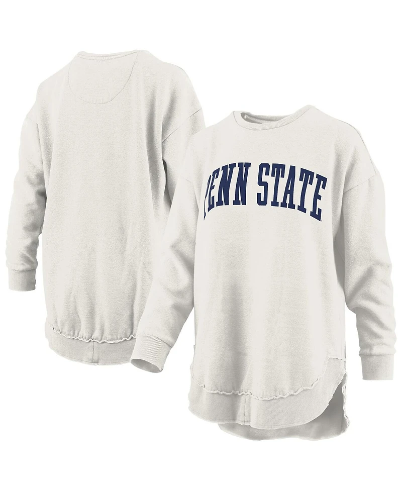 Pressbox Women's Oatmeal Penn State Nittany Lions Melange Poncho Vintage Fleece Long Sleeve Pullover Sweatshirt