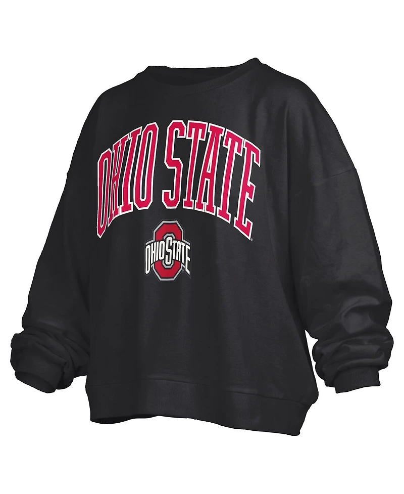 Pressbox Women's Black Ohio State Buckeyes Janise Arch Over Logo Waist Length Oversized Pullover Sweatshirt