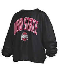 Pressbox Women's Black Ohio State Buckeyes Janise Arch Over Logo Waist Length Oversized Pullover Sweatshirt