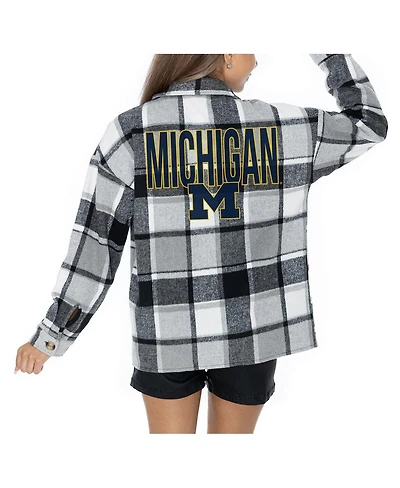 Gameday Couture Women's Grey Michigan Wolverines Long Sleeve Brushed Plaid Button-Up Overshirt Jacket