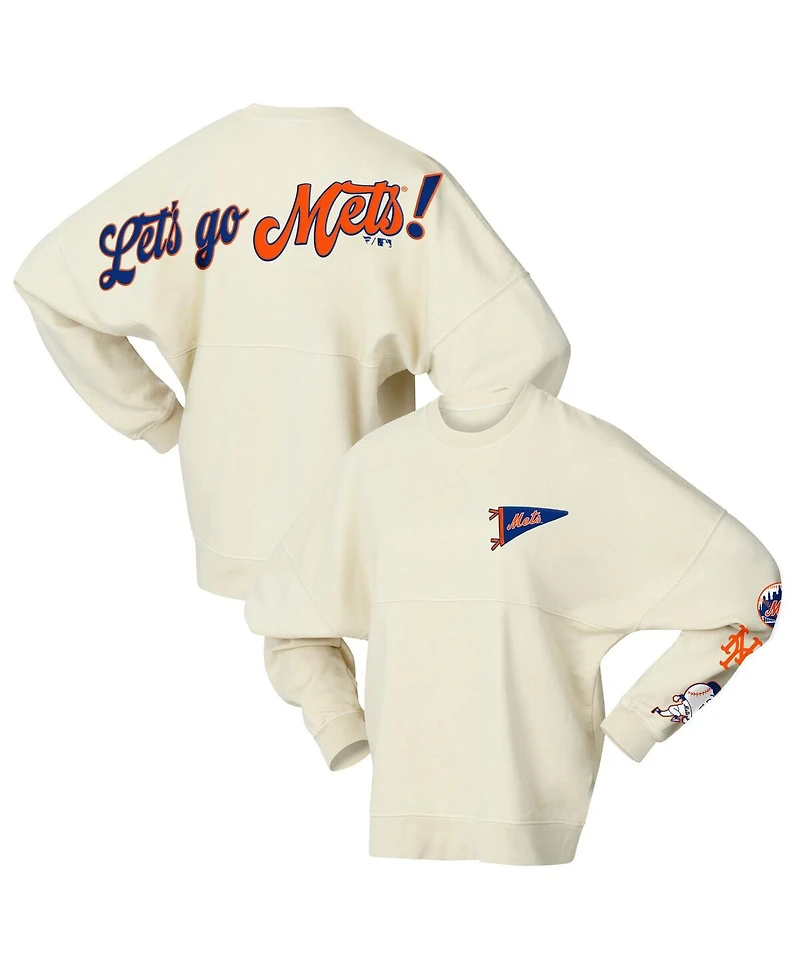 Fanatics Women's Tan New York Mets Pennant Flag Branded Fleece Pullover Sweatshirt