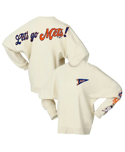 Fanatics Women's Tan New York Mets Pennant Flag Branded Fleece Pullover Sweatshirt