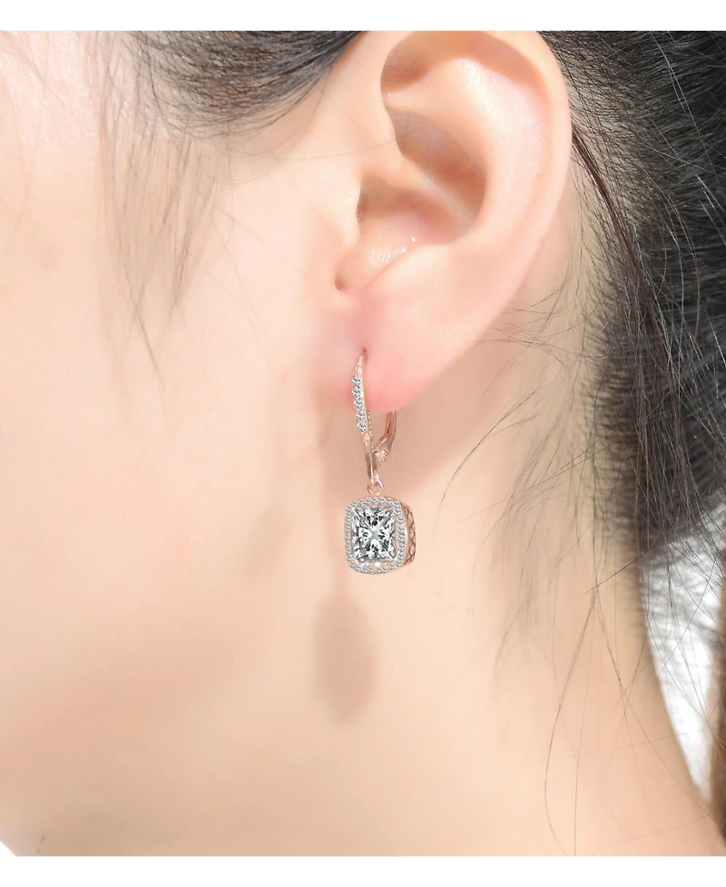 Sterling Silver with Clear Round and Radiant Cubic Zirconia Drop Earrings