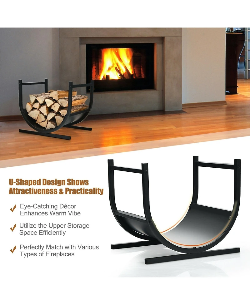 U-Shaped Steel Firewood Rack – Outdoor/Indoor Firewood Storage with Sturdy Frame