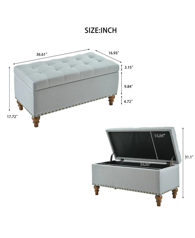 Tufted Upholstered Storage Ottoman Bench with Nailhead Trim and Hinged Lid for Bedroom Living Room Entryway Multi Purpose Use-The Pop Home