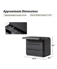 Modern Patrick 3-Drawer Nightstand with Built-In Power Outlet and Hidden Storage Compartment