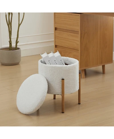 Modern Round Storage Ottoman with Removable Lid and Metal Legs Upholstered Footstool for Living Room Bedroom Entryway No Assembly Needed-The Pop Home