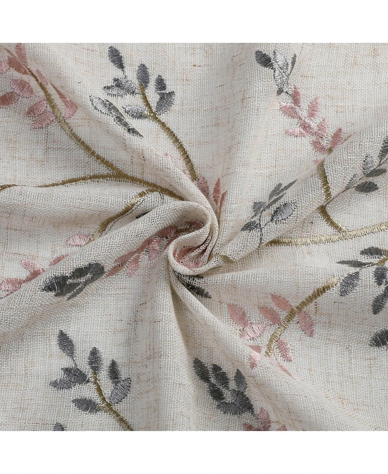 Kate Aurora 1 Piece Vanessa Floral Embroidered Linen Blend Semi Sheer Grommet Window Curtain Panel