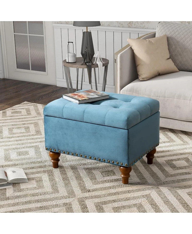 Upholstered Tufted Ottoman with Storage Nailhead Trim Bench Footstool for Living Room Bedroom Entryway Multi Purpose Easy Assembly-The Pop Home