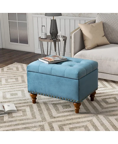 Upholstered Tufted Ottoman with Storage Nailhead Trim Bench Footstool for Living Room Bedroom Entryway Multi Purpose Easy Assembly-The Pop Home