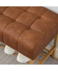 Modern Upholstered End of Bed Bench with Storage Shelf and Metal Legs Tufted Shoe Bench for Bedroom Entryway Living Room or Hallway Seating-The Pop Ho