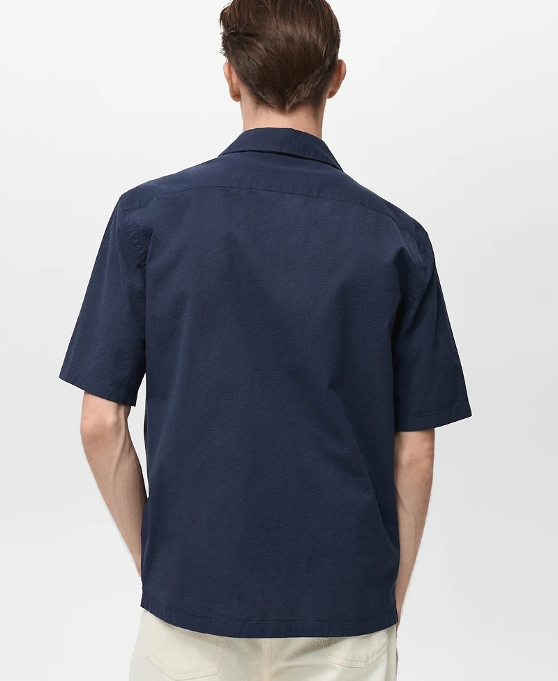 Mango Men's Textured Bowling Collar Shirt