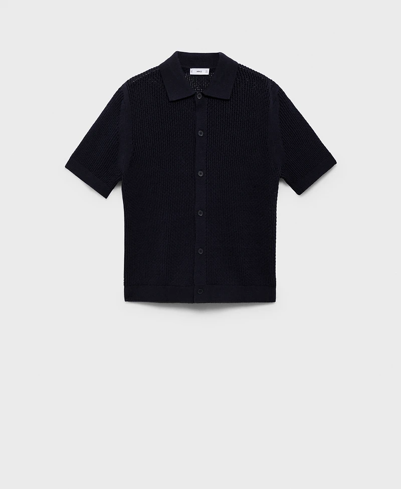 Mango Men's Openwork Knit Cotton Shirt