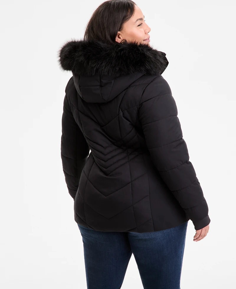 Michael Kors Plus Faux-Fur-Trim Hooded Puffer Coat, Exclusively at Macy's