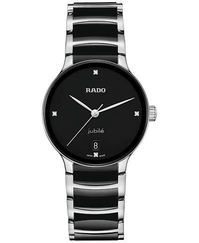 Rado Women's Swiss Centrix Diamond Accent Black Ceramic & Stainless Steel Bracelet Watch 35mm