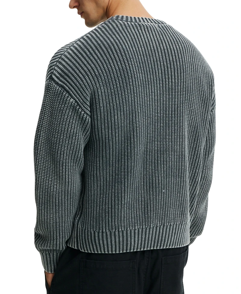 Cotton On Men's Washed Box Fit Crew Knit Sweater