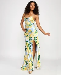 Katia Rae Juniors' Floral-Print X-Back Gown