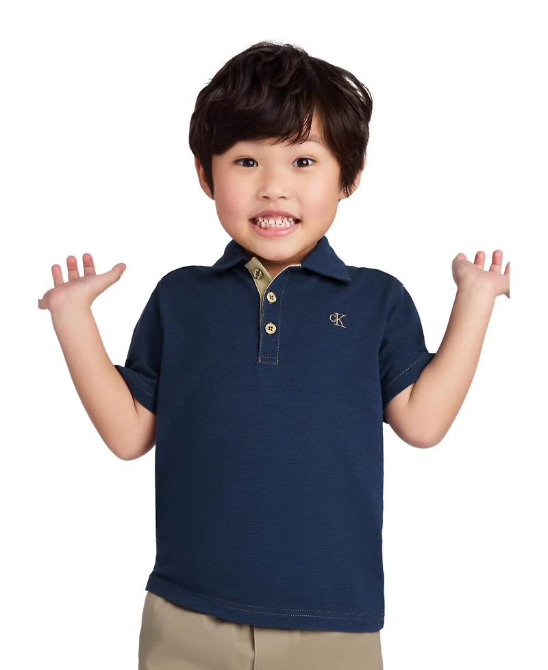 Calvin Klein Toddler and Little Boys Slub Pique Polo Shirt Twill Shorts, 2-Piece Set