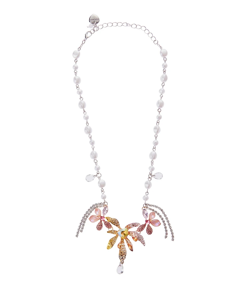 Betsey Johnson Faux Stone Garden Glam Floral Cultivated Pearl Bib Necklace
